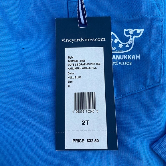 NWT Vineyard Vines Kids Happy Hanukkah Whale Long Sleeve T-Shirt (2T, XL/18) - Picture 10 of 15